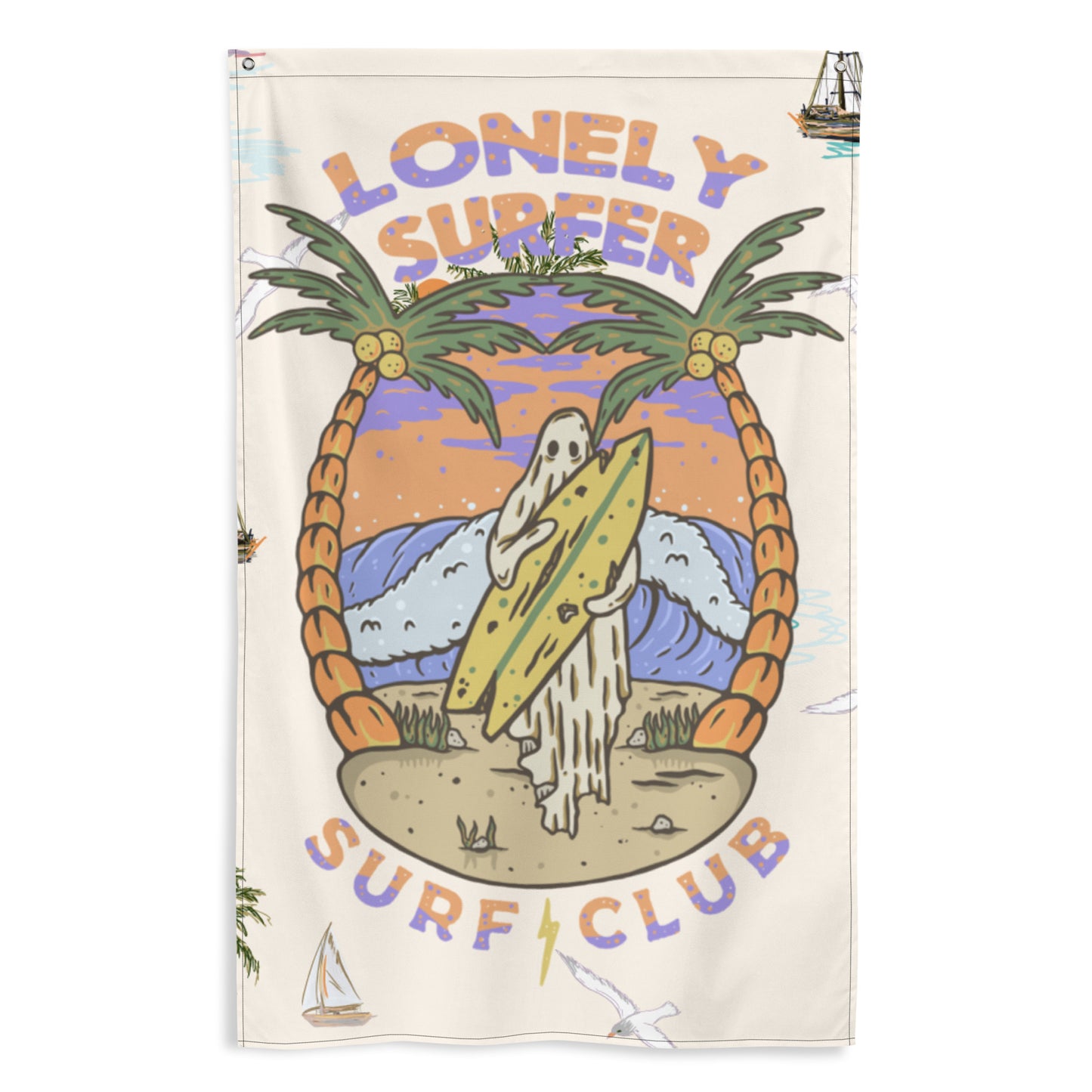 LonelySurfer Grieving Ghost Wall Flag