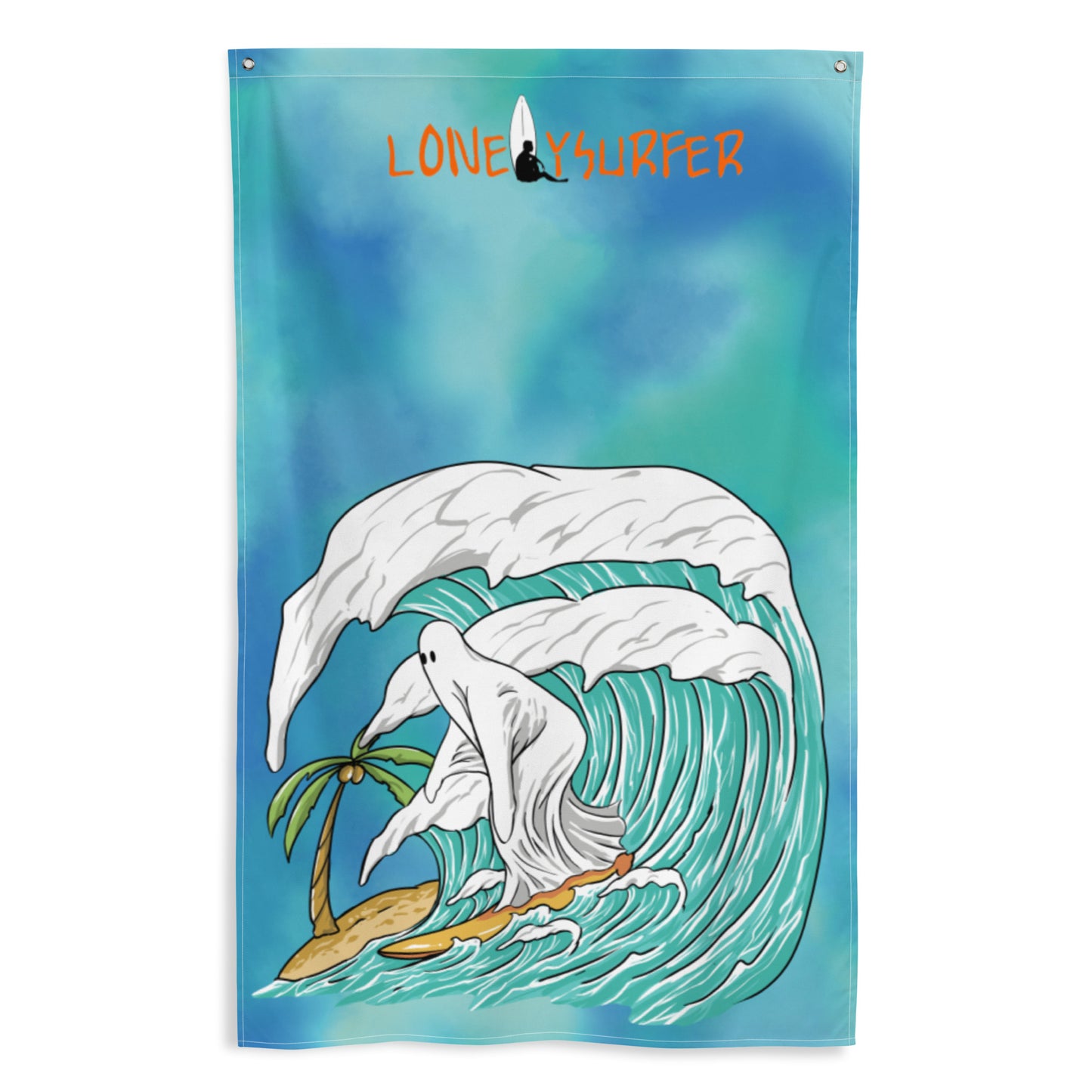 LonelySurfer Groovy Ghost Wall Flag